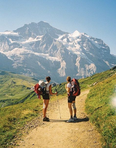 A small group hiking together in the mountains